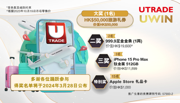 UTRADE,抽獎,Lucky Draw,2022,機票,UWIN,Apple gift card